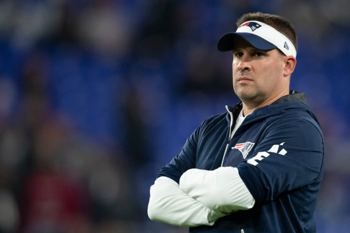 Nov 3, 2019; Baltimore, MD, USA; New England Patriots offensive coordinator/quarterbacks coach Josh McDaniels before the game against the Baltimore Ravens at M&T Bank Stadium.